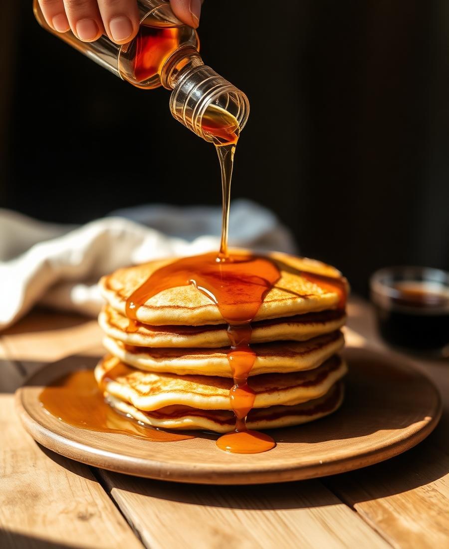 Amber / Rich Syrup, poured over pancakes